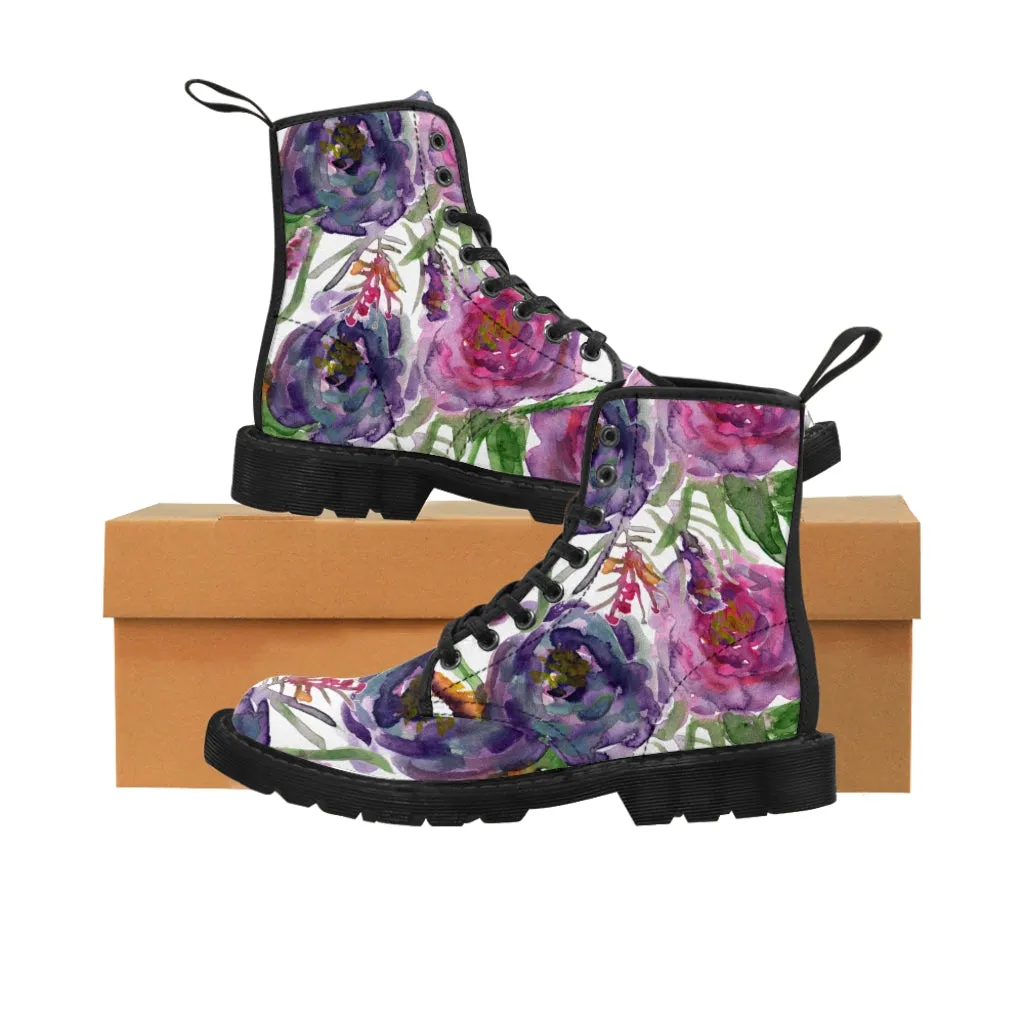 Rose Flower Print Women's Boots, Best Vintage Style Premium Quality Winter Boots For Ladies
