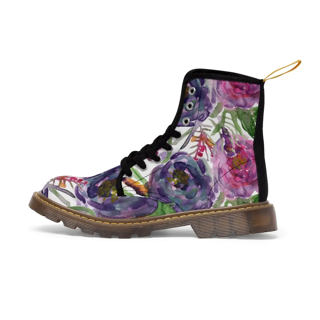 Rose Flower Print Women's Boots, Best Vintage Style Premium Quality Winter Boots For Ladies