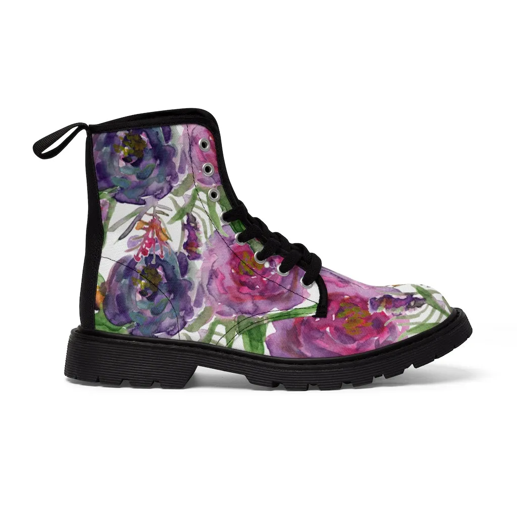 Rose Flower Print Women's Boots, Best Vintage Style Premium Quality Winter Boots For Ladies