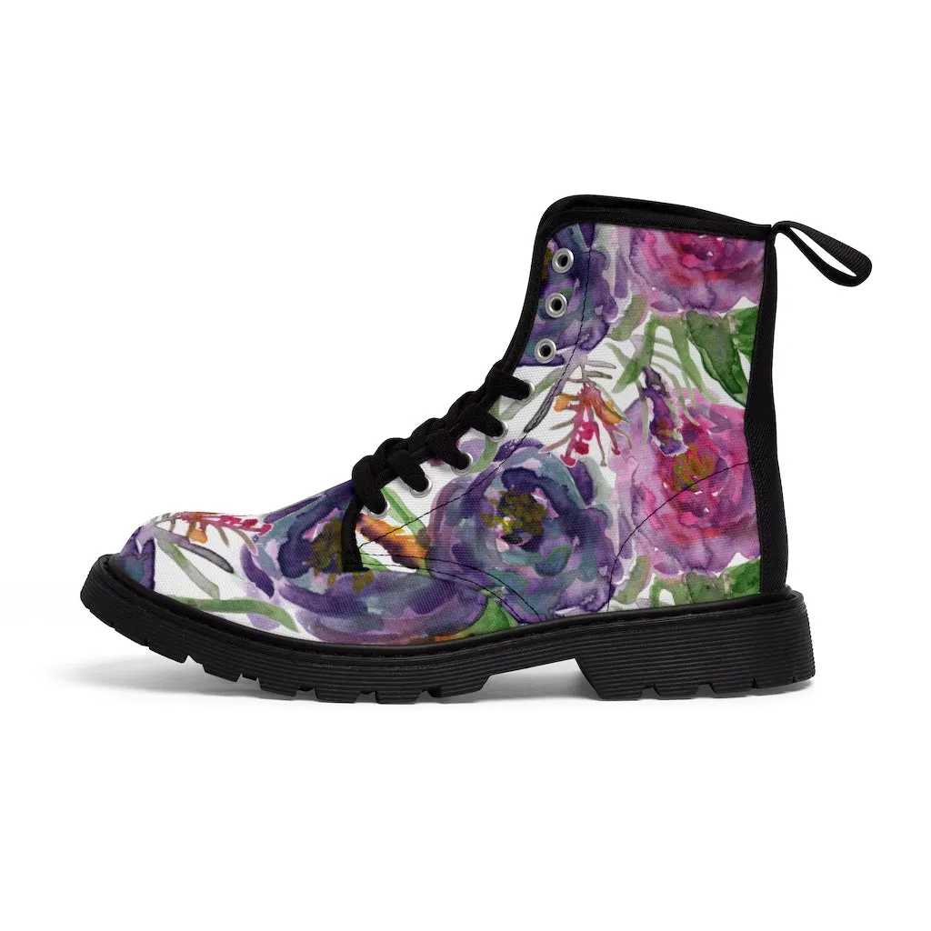 Rose Flower Print Women's Boots, Best Vintage Style Premium Quality Winter Boots For Ladies
