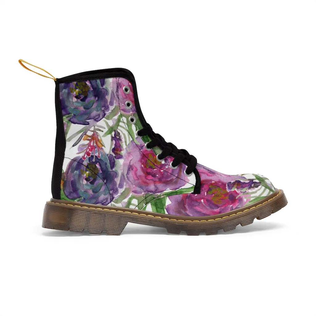 Rose Flower Print Women's Boots, Best Vintage Style Premium Quality Winter Boots For Ladies