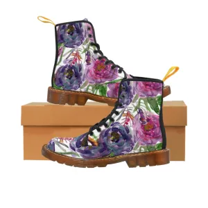 Rose Flower Print Women's Boots, Best Vintage Style Premium Quality Winter Boots For Ladies