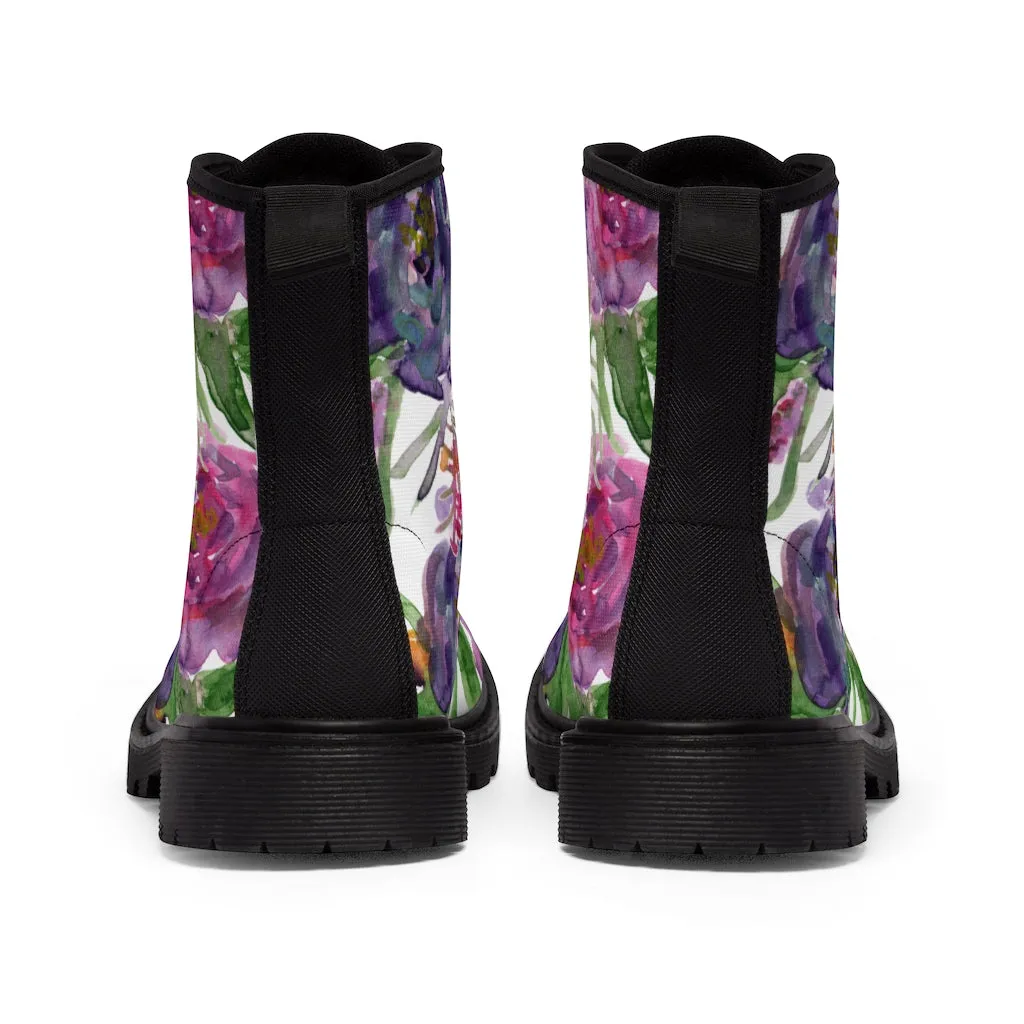 Rose Flower Print Women's Boots, Best Vintage Style Premium Quality Winter Boots For Ladies