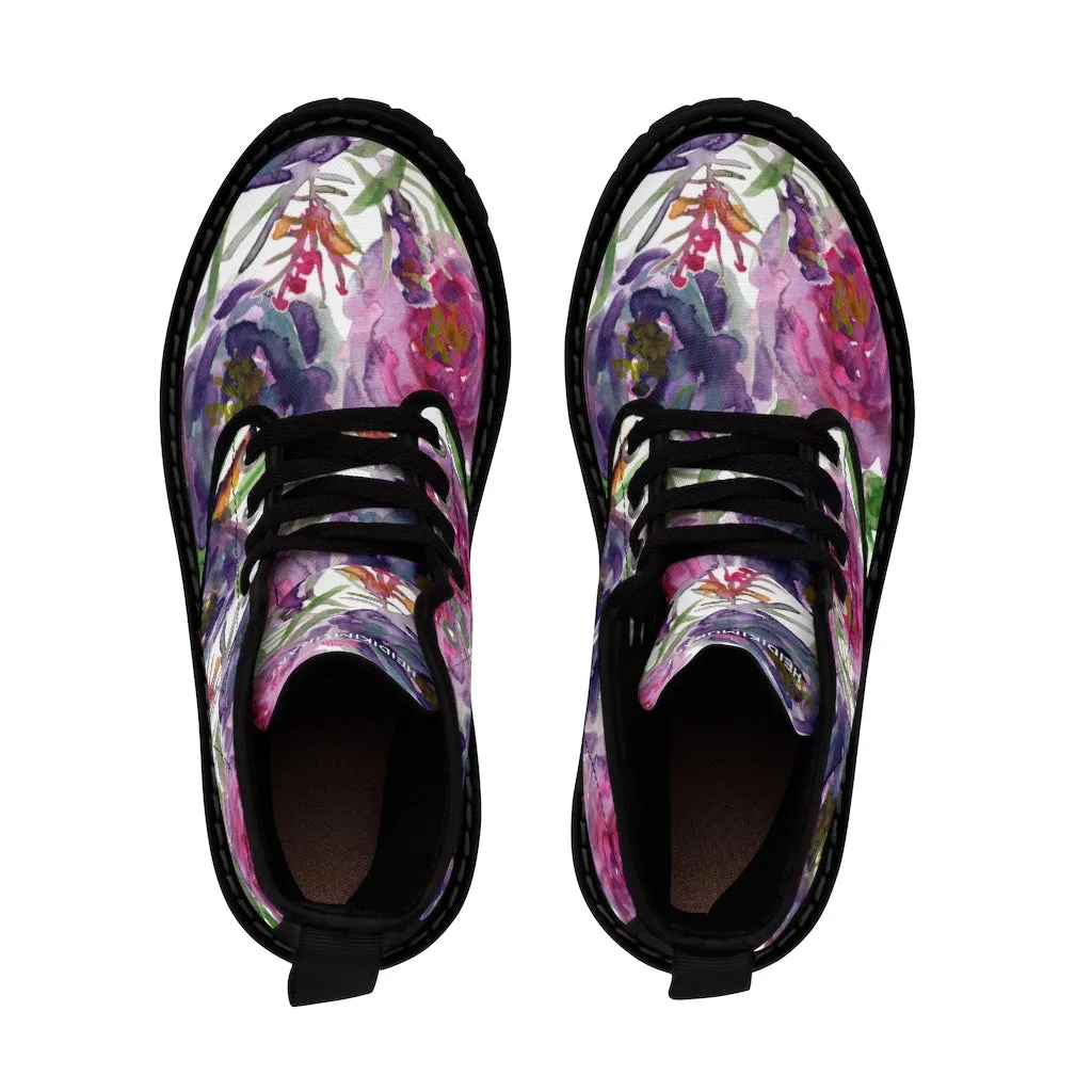 Rose Flower Print Women's Boots, Best Vintage Style Premium Quality Winter Boots For Ladies