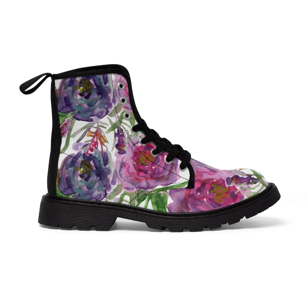 Rose Flower Print Women's Boots, Best Vintage Style Premium Quality Winter Boots For Ladies