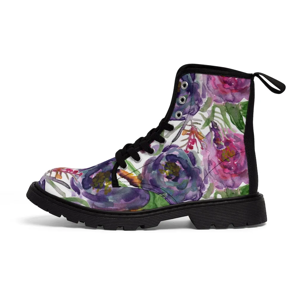 Rose Flower Print Women's Boots, Best Vintage Style Premium Quality Winter Boots For Ladies