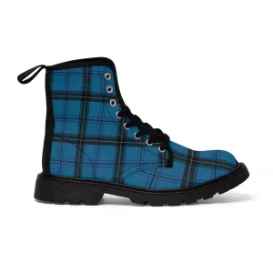 Royal Blue Plaid Winter Boots, Tartan Scottish Style Plaid Print Canvas Boots For Women (US Size 6.5-11)
