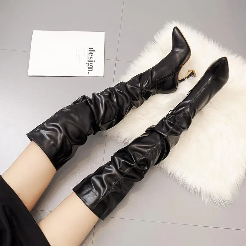 Sexy PU Point Toe Plain High Heel Over Knee Boots
