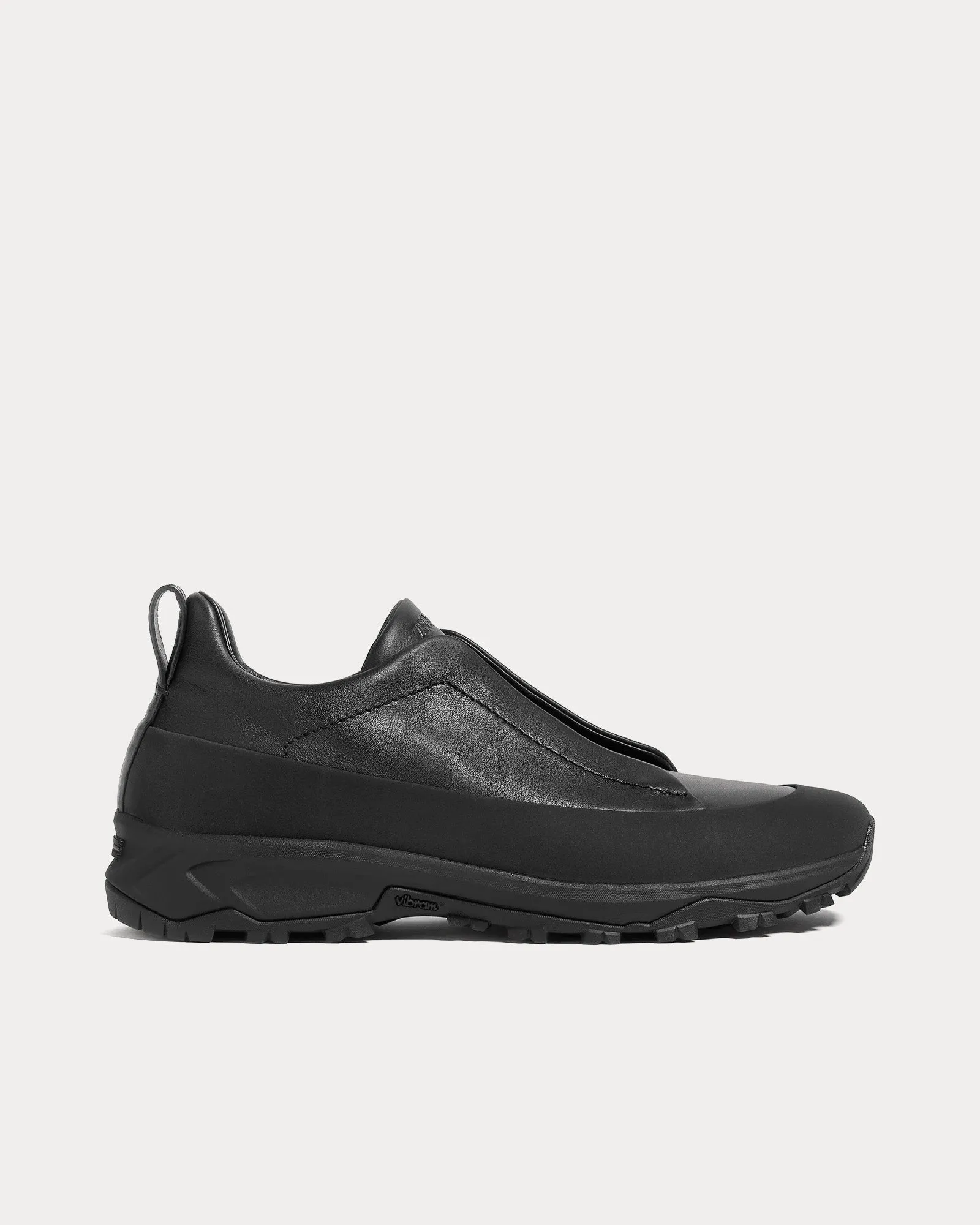 Triple Stitch Monte Leather Black Slip On Sneakers